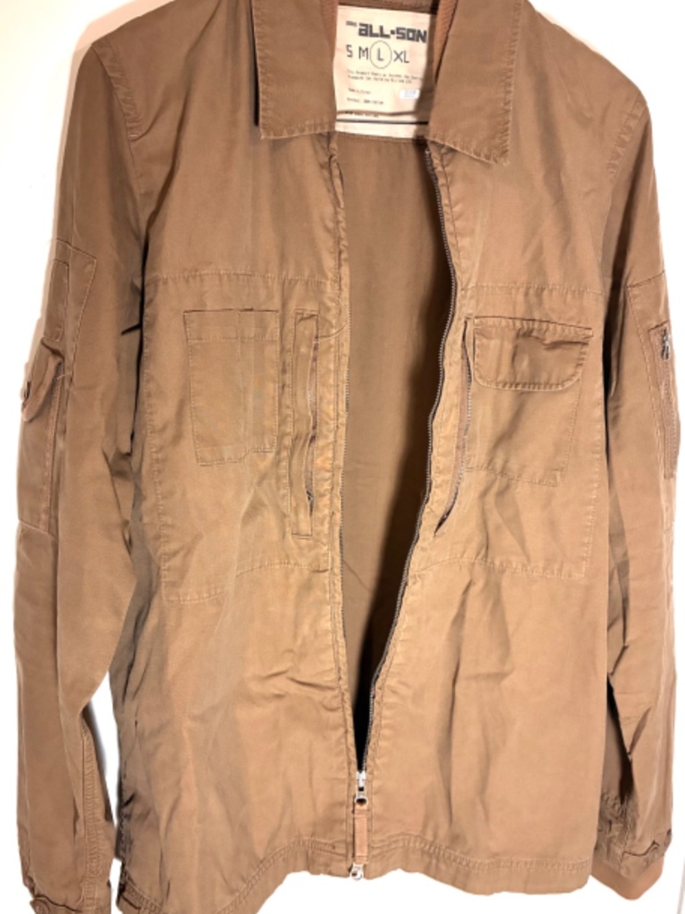 ALL-SON MENS WINTER JACKET L/SLEEVE GOLDEN-BROWN FULL ZIP COLLARED POCKETS SZ L